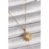 316L Çelik Gold Renk Zincir Beyaz Mineli Güneş Model Kadın Kolye