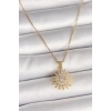 316L Çelik Gold Renk Zincir Zirkon Taşlı Güneş Model Kadın Kolye