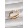 316L Çelik Gold Renk Zirkon Taşlı Yaprak Model Kadın Yüzük
