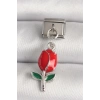 316L Çelik Gümüş Renk Kırmızı Gül Model Nomination Charm
