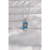 316L Çelik Gümüş Renk Mavi Mineli Güneş Model Tarot Kolye