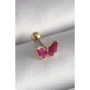 316L Çelik Gümüş Renk Pembe Kelebek Model Tragus Piercing