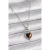 316L Çelik Gümüş Renk Zincir Kilit Kalp Kehribar Boncuk Model Kadın Kolye