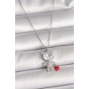 316L Çelik Gümüş Renk Zincir Zirkon Taşlı Ayıcık Model Kırmızı Kalp Detay Kadın Kolye