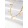 316L Çelik Taşlı Gold Renk Çoklu Çiçek Kolye