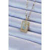 316L Çelik Zincir Altın Renk Mavi Mineli Tarot Kolye