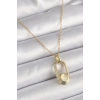 316L Çelik Zincir Gold Renk Beyaz Kedi Göz Model Kadın Kolye