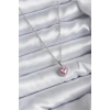316L Çelik Zincir Gümüş Renk Pembe Zirkon Taş Charm Model Kadın Kolye
