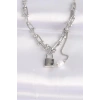 316L Çelik Zincir Gümüş Renk Zincirli Love Yazılı Kilit Kolye