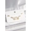 925 Ayar Gümüş Çivi Pirinç Gold Renk Zirkon Taşlı Kelebek Model Kadın Küpe Seti