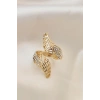 Ayarlamalı Gold Renk Metal Zirkon Taşlı Kanat Yüzük