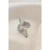 Ayarlamalı Silver Renk Metal Zirkon Taşlı Kanat Yüzük