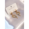 Çelik Gold Renk Yılan Figür Zirkon Taş Detay Kadın Küpe