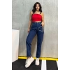 Düz Orta Kadın Mavi Slim Fit Mom pantolon