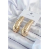 Gold Renk İşleme Detay Pirinç Kadın Küpe