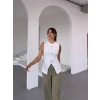 Kadın beyaz bisiklet yaka gold düğmeli ottoman bluz s2310
