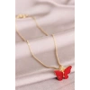 Kırmızı Kelebek Model Kadın Kolye
