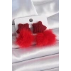 Kırmızı Renk Tüylü Yıldız Ponpon Model Kadın Küpe