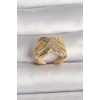 Pirinç Gold Renk Ayarlanabilir Zirkon Taşlı X Model Kadın Yüzük