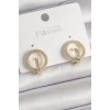 Pirinç Gold Renk Zirkon Taşlı Halka Model Kadın Küpe
