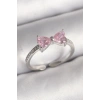 Pirinç Gümüş Renk Pembe Zirkon Taşlı Kalp Fiyonk Model Kadın Yüzük