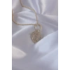 Pirinç Zirkon Taşlı Gold Renk Oval Detaylı Serenay Kolyesi