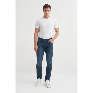 0756 Terry Boru Paça Normal Bel Slim Fit Erkek Kot Pantolon Lacivert