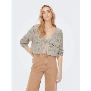 15257604 Ajurlu Triko Kadın Crop Hırka Bej