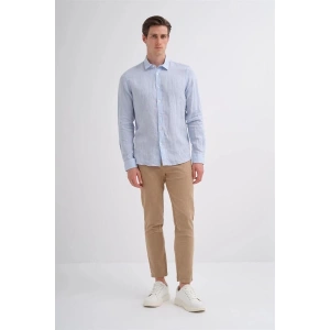 2037 Regular Fit Uzun Kollu Saf Keten Erkek Gömlek Açık Mavi