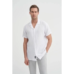 2039 Kısa Kollu Apaş Yaka Müslin Kumaş Erkek Gömlek Beyaz