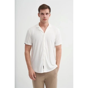 2041 Apaş Yaka Viskon Kumaş Kısa Kollu Erkek Gömlek BEYAZ