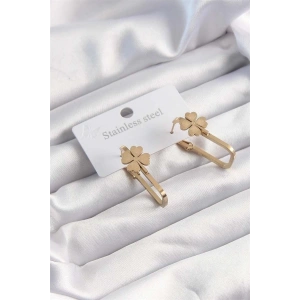 316L Çelik Altın Renk Geometrik Yonca Model Küpe