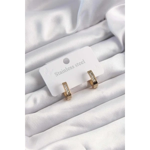 316L Çelik Altın Renk Zirkon Taşlı Halka Model Küpe