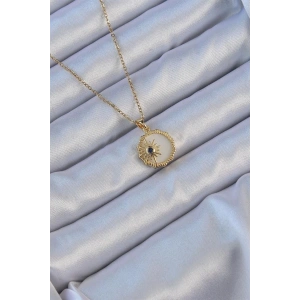 316L Çelik Altın Renk Zirkon Taşlı Mineli Kutup Yıldızı Kolye