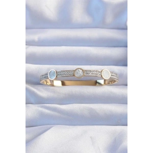 316L Çelik Altın Renk Zirkon Taşlı Sedefli Kelepçe