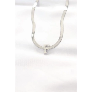 316L Çelik F Harfli Silver Renk İtalyan Zincirli Kolye