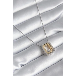 316L Çelik Gold Gümüş Renk Kare Model Zirkon Taş Detay Kadın Kolye