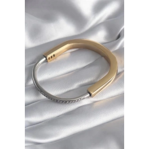 316L Çelik Gold Gümüş Renk Zirkon Taşlı VIP Seri Kadın Kelepçe