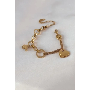 316L Çelik Gold Renk 2li Zincir Model Zirkon Taş Detay Kadın Bileklik