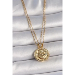 316L Çelik Gold Renk Ay Güneş Model Arkadaşlık Kadın Kolye