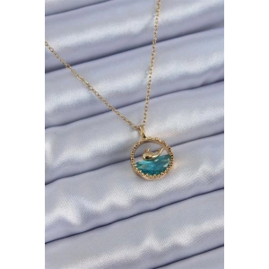 316L Çelik Gold Renk Balina Figür Kristal Taşlı Kadın Kolye