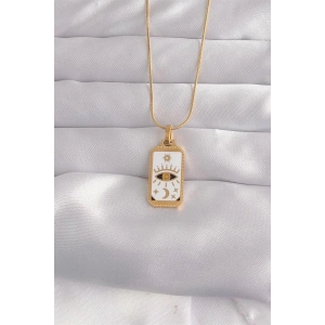 316L Çelik Gold Renk Beyaz Mineli Göz Figür Tarot Kolye