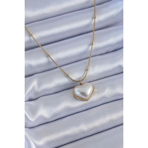 316L Çelik Gold Renk İncili Kalp Model Minimal Top Detay Kadın Kolye