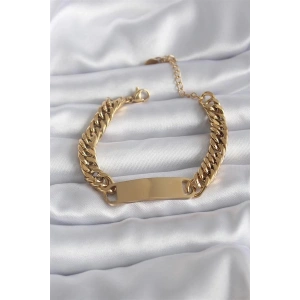 316L Çelik Gold Renk İsim Yazılabilir Plaka Model Kadın Bileklik