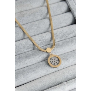 316L Çelik Gold Renk İtalyan Zincir Model Gümüş Kar Tanesi Figür Kadın Kolye