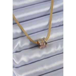316L Çelik Gold Renk İtalyan Zincir Model Zirkon Taşlı Kadın Kolye