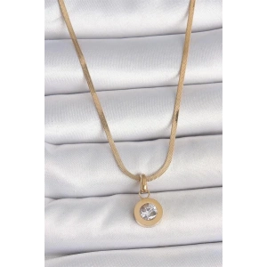 316L Çelik Gold Renk İtalyan Zincir Sallantı Zirkon Taş Model Kadın Kolye