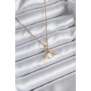 316L Çelik Gold Renk Kanatlı Kalp Model Zirkon Taşlı Kadın Kolye