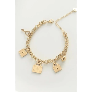 316L Çelik Gold Renk Karışık Aksesuarlı Oval Zincir Bileklik