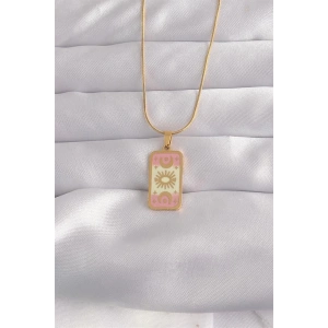316L Çelik Gold Renk Karışık Mineli Ay Figür Tarot Kolye